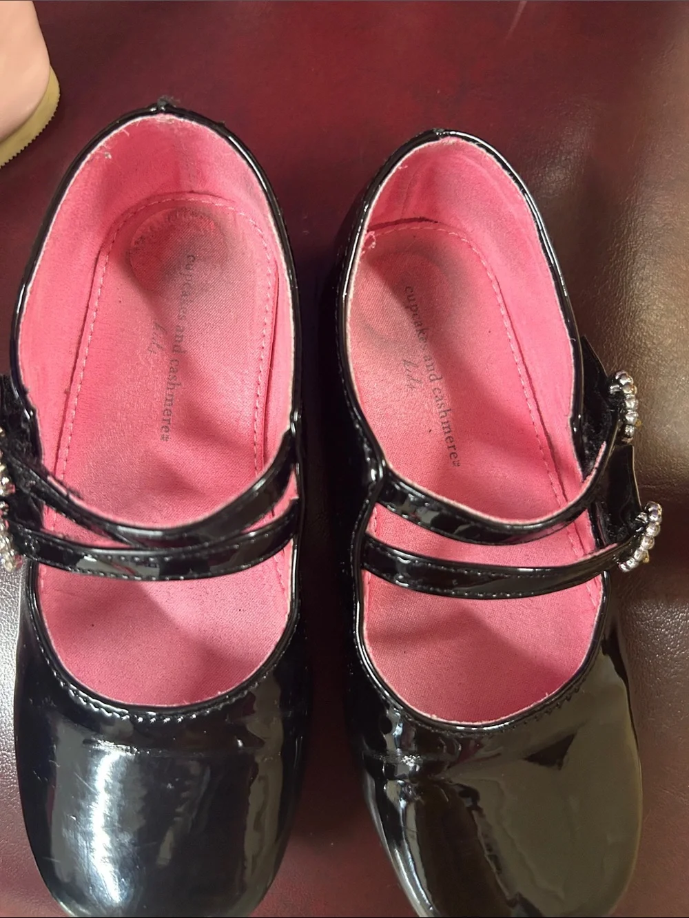 Girls Patent Double-Strap Mary Jane Dress Shoes in Pink and Black size 10